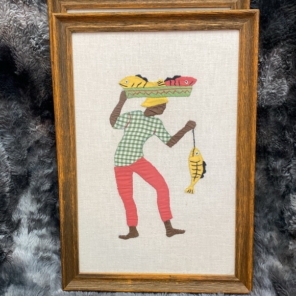 Set of 2 Vintage 70s Crewel Embroidered
Folk Art Framed - Picture 5 of 16